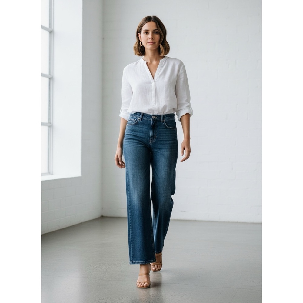 949 • Darker Wash High Waist Straight Leg Denim Stretch Jeans